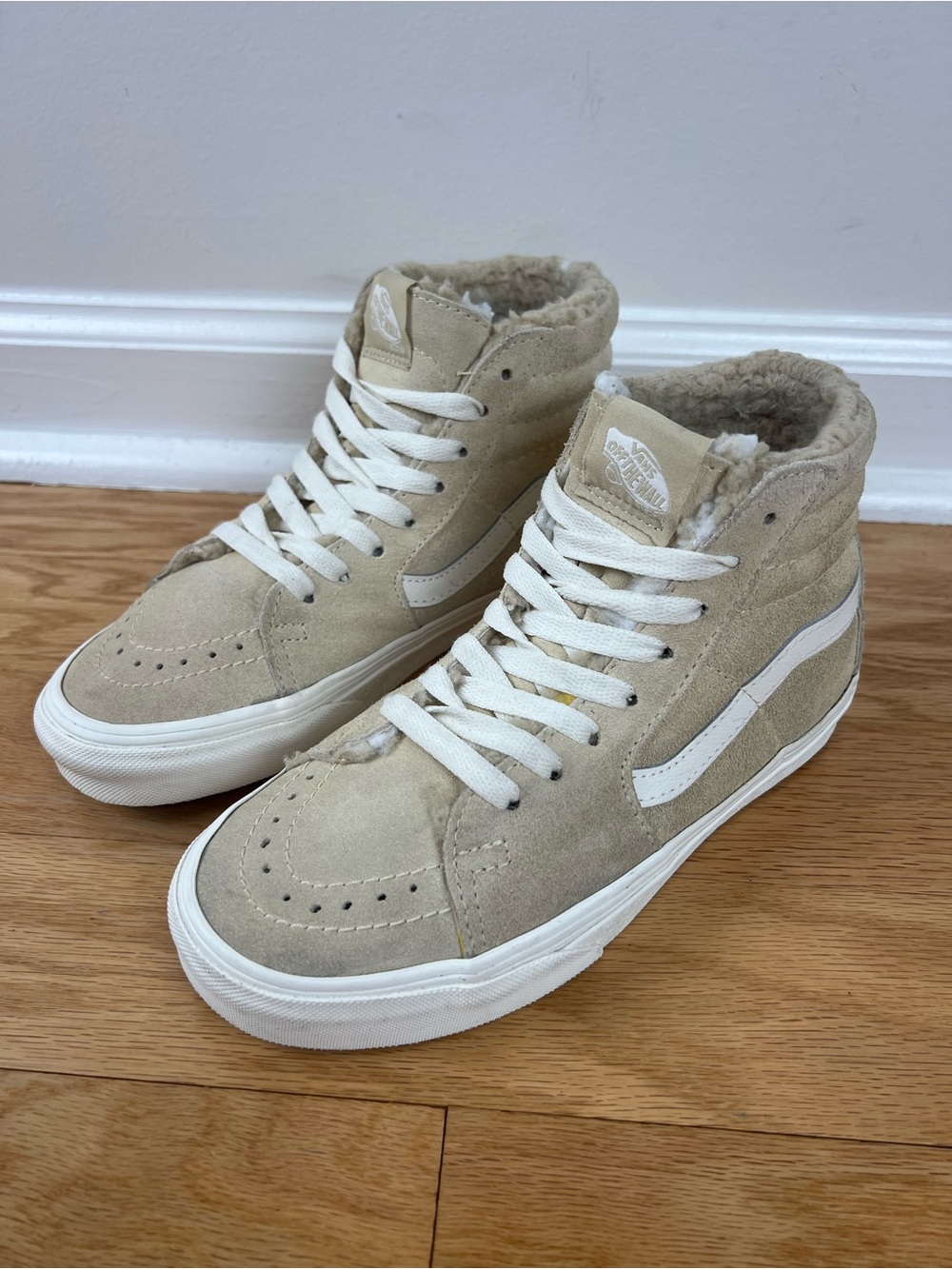 Vans Sk8-Hi Cozy Hug Biscotti Tan Suede Sherpa Lined Sneakers Womens 6 Mens 4.5